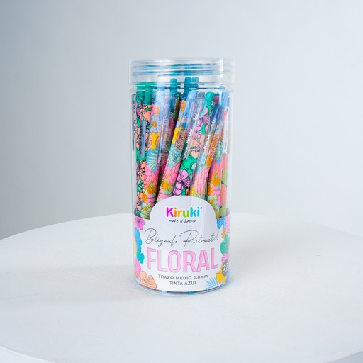 [110010] BOLIGRAFO KIRUKI RETRACTIL TRAZO MEDIO TINTA AZUL X 27 FLORAL