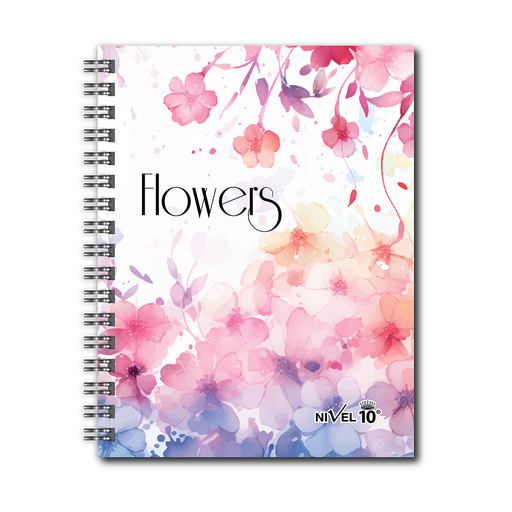 [3640] AGENDA NIVEL 10 16x22 DXP ESPIRALADA CON INDICE TROQUELADO, ELASTICO Y CINTA SEÑALADORA LINEA FLOWERS