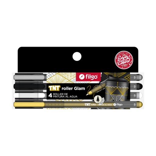 [TNTRLR-E4-GLAM] MARCADOR FILGO TNT ROLLER GLAM PINTURA AL AGUA X 4 COLORES SURTIDOS