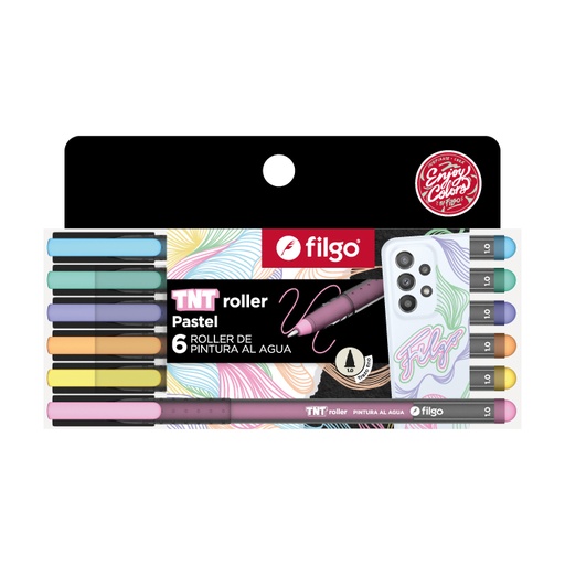 [TNTRLR-E6-PAS] MARCADOR FILGO TNT ROLLER PINTURA AL AGUA X 6 COLORES PASTEL