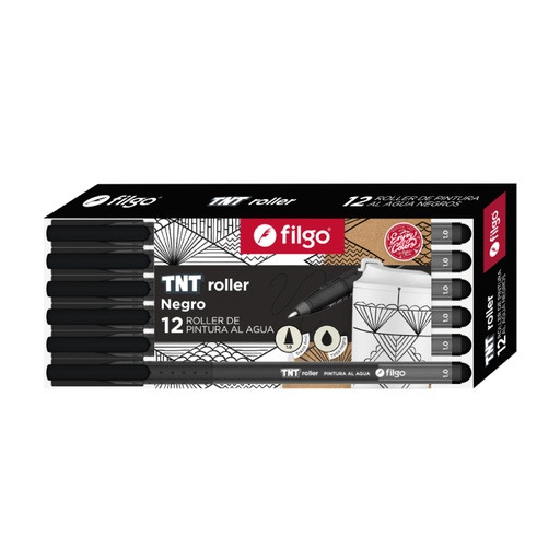 [TNTRLR-C12-001] MARCADOR FILGO TNT ROLLER PINTURA AL AGUA X 12 NEGRO