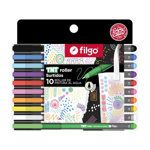 [TNTRLR-E10-SUR] MARCADOR FILGO TNT ROLLER PINTURA AL AGUA X 10 COLORES SURTIDOS