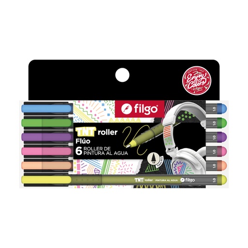 [TNTRLR-E6-FLU] MARCADOR FILGO TNT ROLLER PINTURA AL AGUA X 6 COLORES FLUO