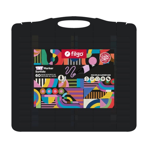 [TNTMKR-EP60-SUR] MARCADOR FILGO TNT MARKER PINTURA AL AGUA VALIJA X 60 COLORES SURTIDOS