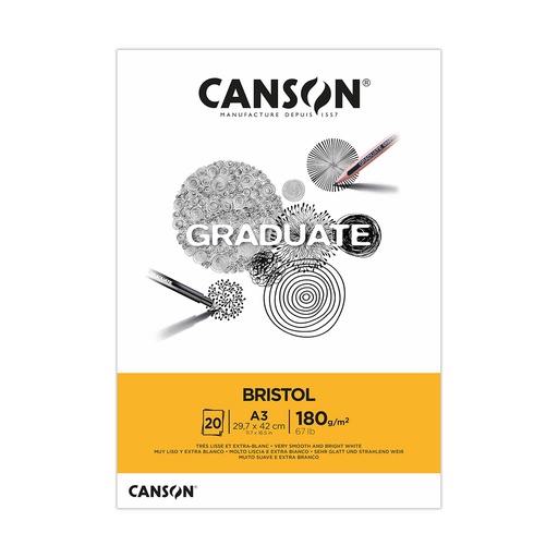 [C400110384] BLOCK CANSON BRISTOL A3 29.7x42cm 20 HOJAS DE 180g