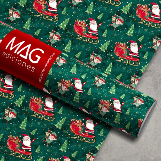 [7061] PAPEL PARA REGALO MAG 70X100 X 10 NAVIDAD PAPA NOEL EN TRINEO