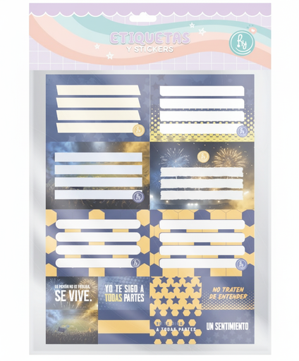 [1134] ETIQUETAS RY X6 + 8 STICKERS FUTBOL AZUL