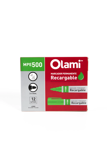 [MPE500] MARCADOR OLAMI PUNTA REDONDA RECARGABLE 500 X12 VERDE