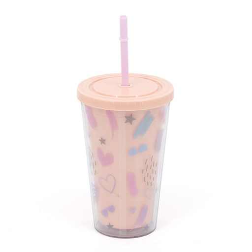 [19027] VASO TRENDY 450ML CORAZONES ROSA 19027