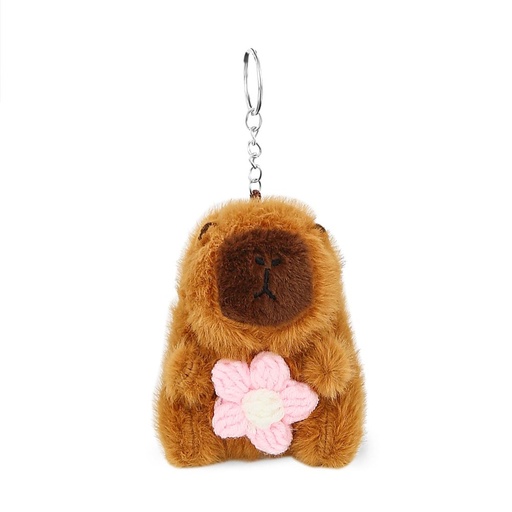 [30490] LLAVERO TRENDY PELUCHE CAPYBARA FLOR ROSA