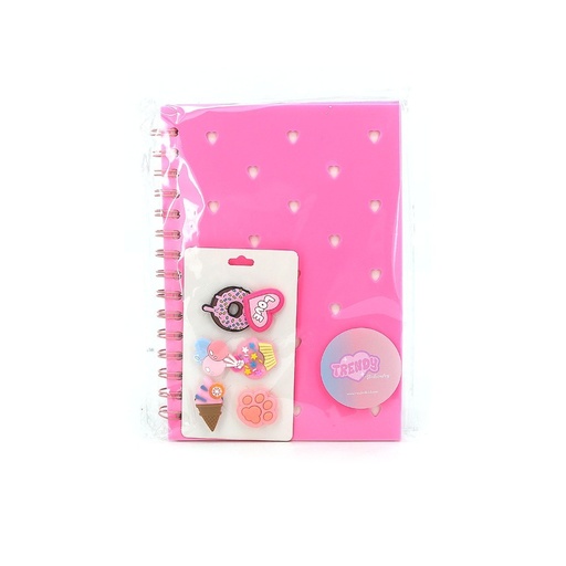 [30607] CUADERNO TRENDY A5 + BROCHES CANDY ROSA