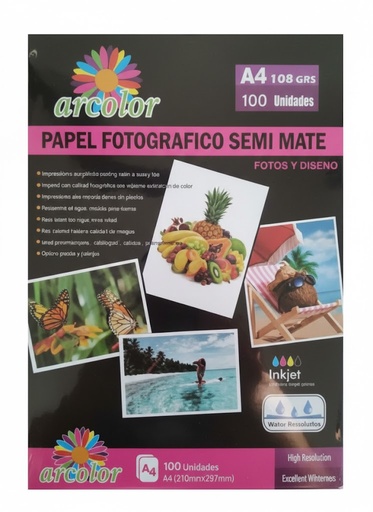 [20108] PAPEL FOTOGRAFICO ARCOLOR A4 108G X100 SEMI MATE
