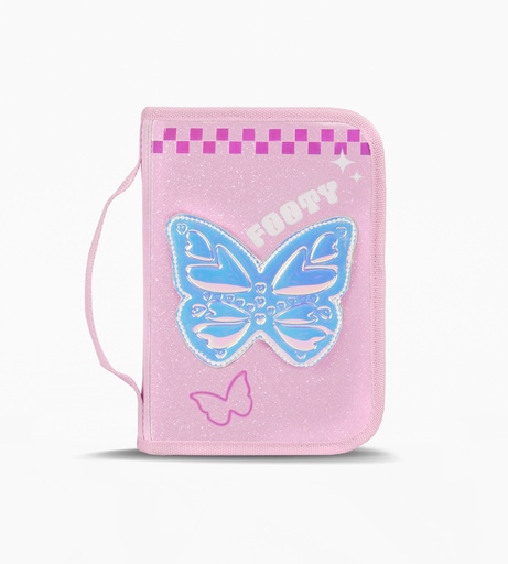 [F263044ROSA] CARTUCHERA FOOTY RIGIDA 1 CIERRE CON INTERIOR DESPLEGABLE ROSA