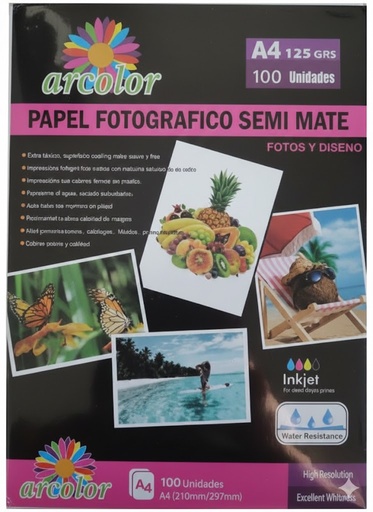 [20180] PAPEL FOTOGRAFICO ARCOLOR A4 125G X100 SEMI MATE