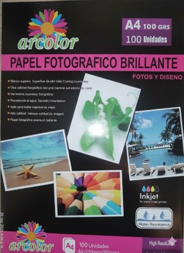 [21180] PAPEL FOTOGRAFICO ARCOLOR A4 100G X100 BRILLANTE