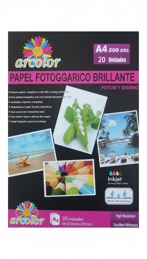 [20200] PAPEL FOTOGRAFICO ARCOLOR A4 200G X20 BRILLANTE