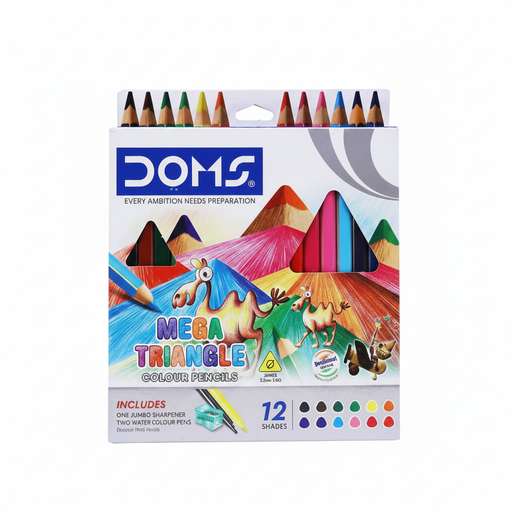 [7444] PINTURITAS DOMS MEGA TRIANGULAR X12 CON SACAPUNTA + 2 MARCADORES