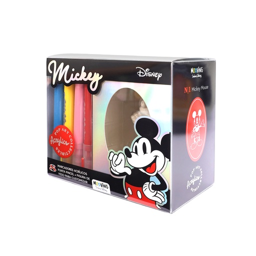 [3112101] MARCADOR MOOVING ACRILICO PUNTA PINCEL X8 + FIGURA DE YESO X1 MICKEY MOUSE