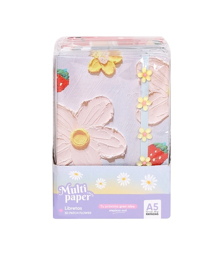 [26-45] LIBRETA MP TAPA DURA A5 3D PATCH FLOWE 96 HOJAS