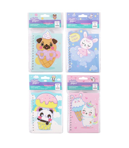 [26-59] CUADERNO MP CON ESPIRAL KAWAII ANIMALS 10.5X14.5 60HOJAS
