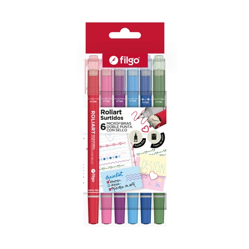 [RLART-E6-SUR] MICROFIBRA FILGO ROLIART DOBLE PUNTA CON SELLO X6 SURTIDO