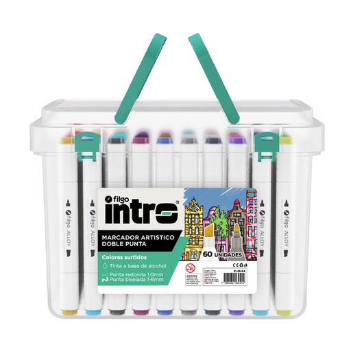 [21.35.04] MARCADOR INTRO DOBLE PUNTA REDONDA X60 COLORES SURTIDOS