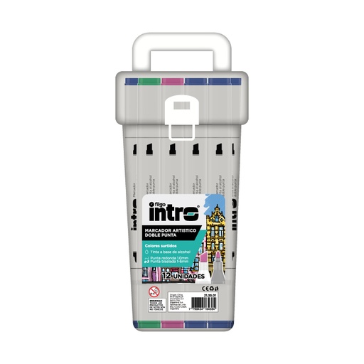 [21.35.01] MARCADOR INTRO DOBLE PUNTA REDONDA X12 COLORES SURTIDOS