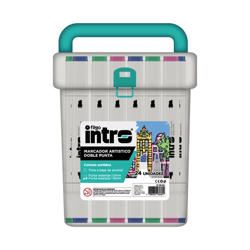 [21.35.02] MARCADOR INTRO DOBLE PUNTA REDONDA X24 COLORES SURTIDOS