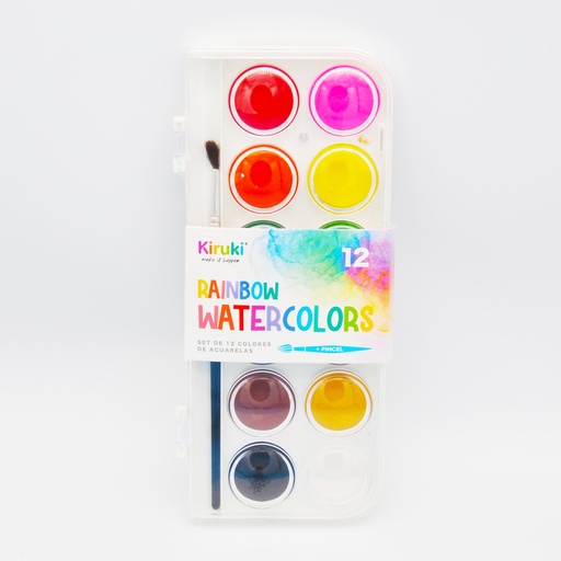 [900002] ACUARELAS KIRUKI X 12 COLORES CLASICOS + PINCEL
