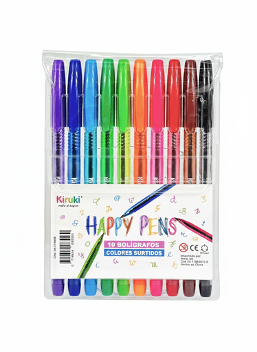 [110009] BOLIGRAFO KIRUKI HAPPY PEN X10 COLORES SURTIDOS