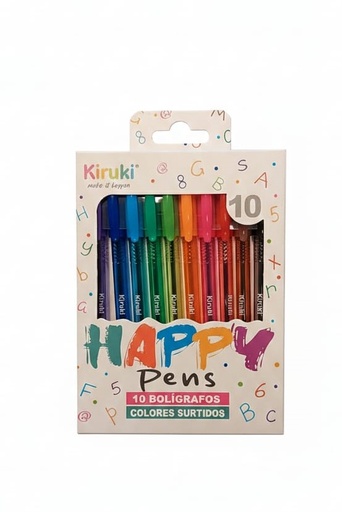 [110009] BOLIGRAFO KIRUKI HAPPY PEN X10 COLORES SURTIDOS