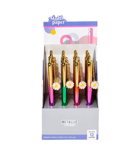 [26-121] BOLIGRAFO MP METALICO RETRACTIL FLOWERS X12