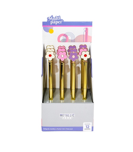 [26-109] BOLIGRAFO MP METALICO RETRACTIL FLOWER X12